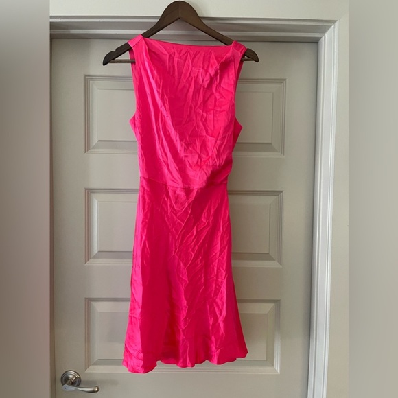 NWOT Amanda Uprichard Pink Silk Bow Back Mini Dress - Picture 2 of 4
